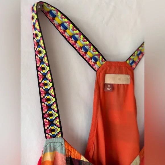 Anthropologie Pilcro Bright Colorful Geometric Racerback Top Peplum Sz M Buttons - Picture 10 of 13